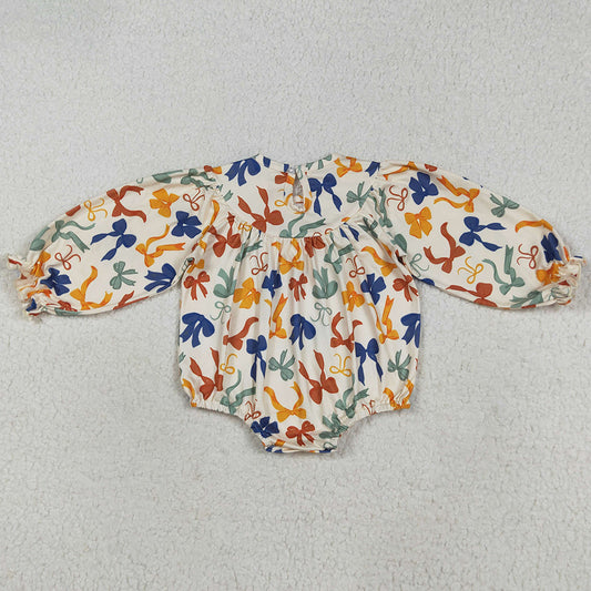 Baby Girls Rompers Smocked Thankful Colorful Bows Ruffle Rompers LR2257 7.19