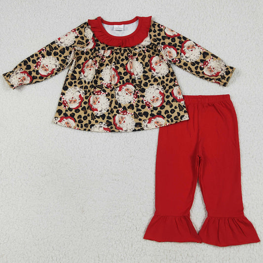 Baby Girls Clothes Christmas Leopard Santa Tunic Ruffle Pants Sets GLP2369 6.19