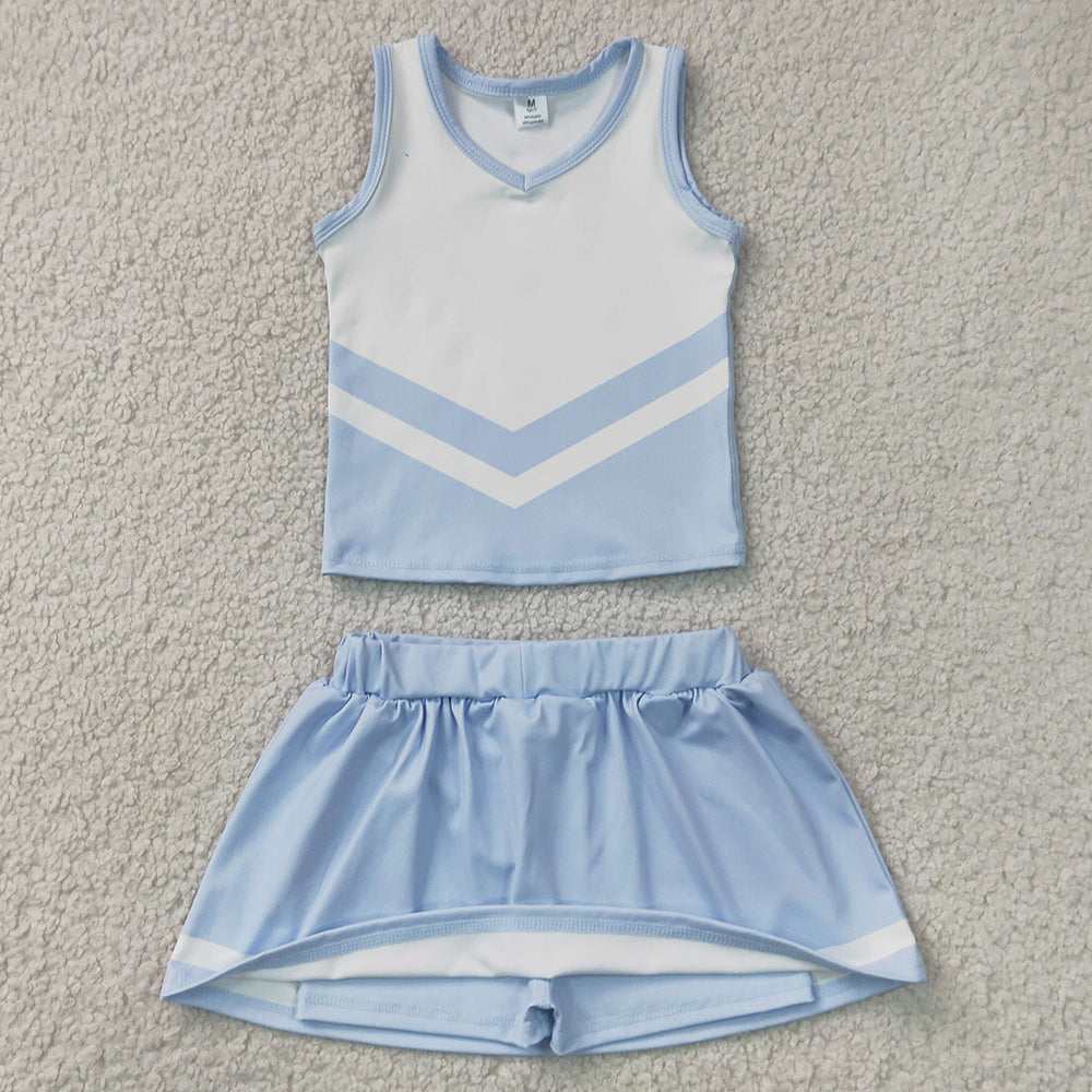Baby Girls Clothes Light Blue White Stripe Vest Skirt Shorts Team Yoga Active Clothes Sets GSD4188