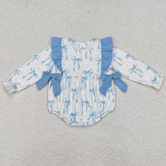 Baby Infant Girls Rompers Blue Bows Long Sleeve Rompers LR2043