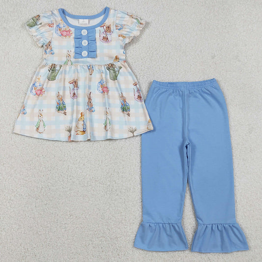 Baby Girls Clothes Stripe Rabbits Button Tunic Ruffle Pants Easter Clothes Sets GSPO2094 12.8