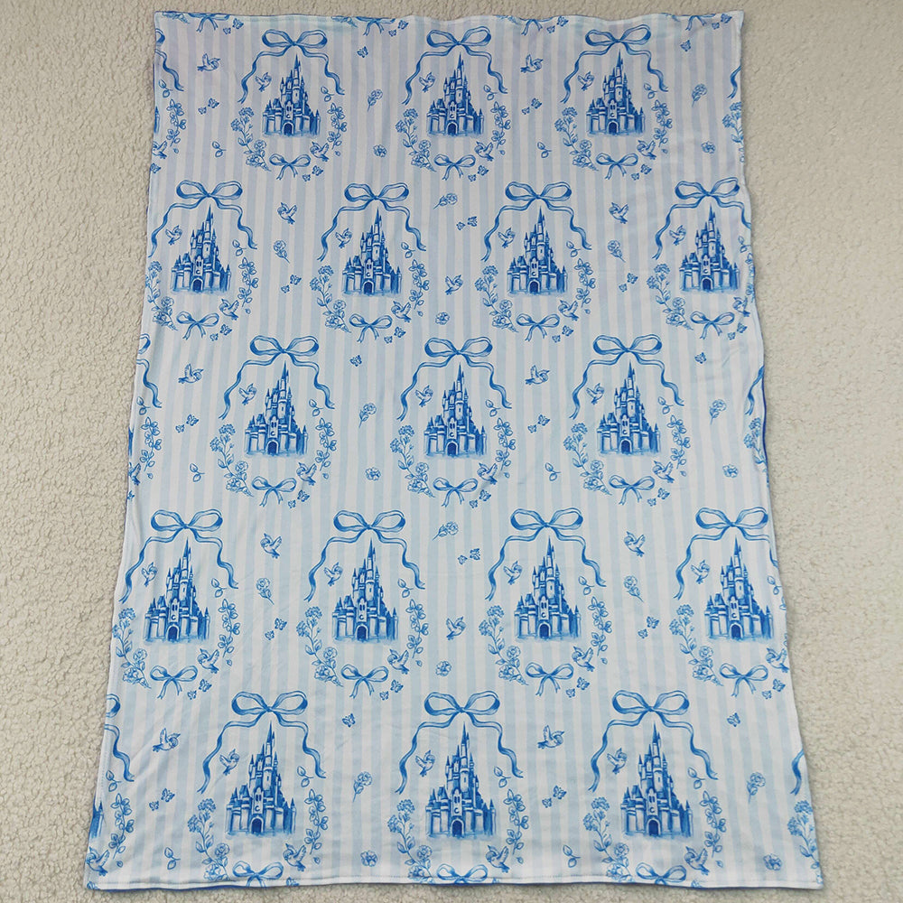 Baby Kids Blankets Blue Stripe Bows Castles Blankets BL0247