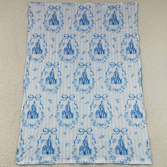 Baby Kids Blankets Blue Stripe Bows Castles Blankets BL0247