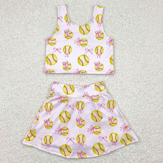 Baby Girls Clothes Softball Bows Athletic Active Wear Top Shorts Skirts Sets GSD2045 4.21