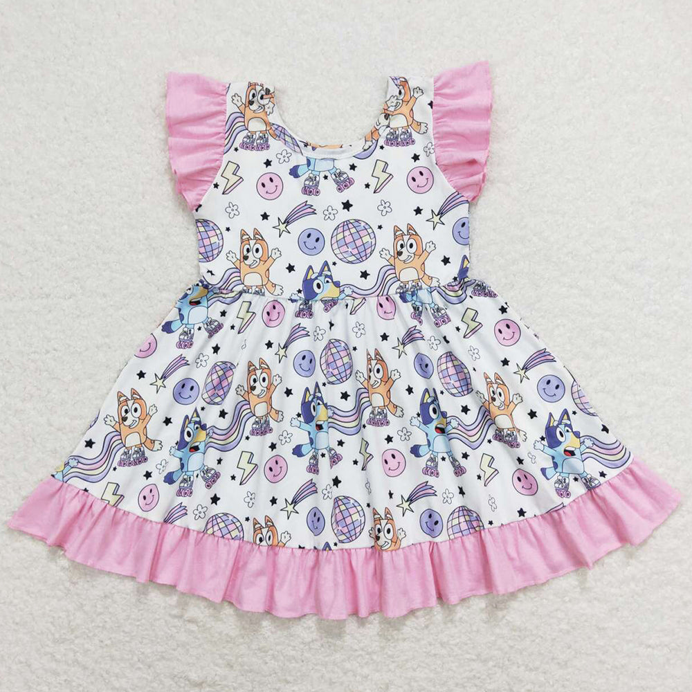 Baby Girls Dress Dogs Disco Flutter Sleeve Knee Length Dresses GSD1062