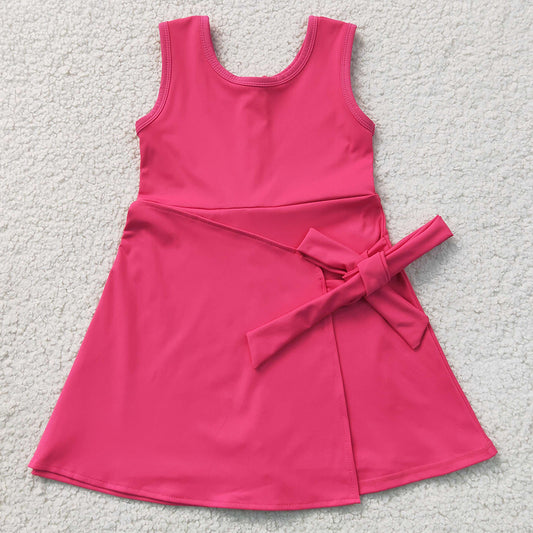 Baby Girls Dress Hot Pink Sleeveless Bows Yoga Active Short Knee Length Dress GSD3878