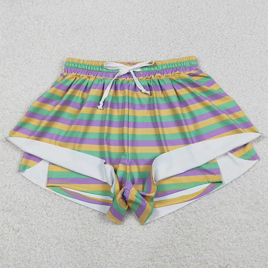 Adult Women Shorts Mardigras Stripes Yoga Active Ruffle Shorts Bottom SS0706 12.11