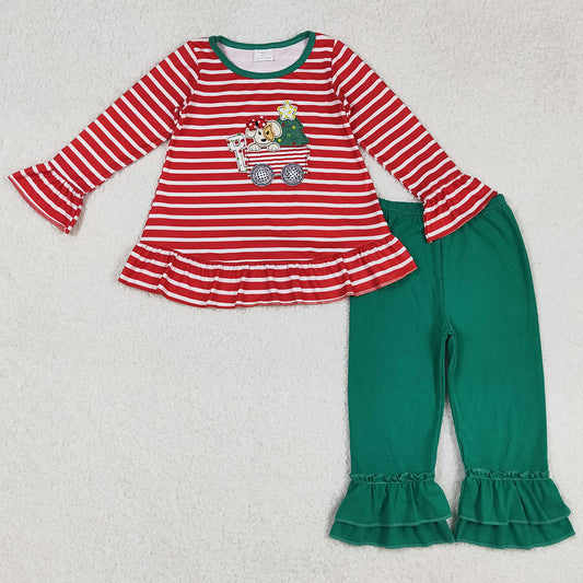Baby Girls Clothes Long Sleeve Christmas Trees Dogs Trucks Embroidery Tunic Ruffle Pant Set GLP2580 9.1