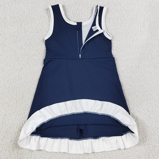 Baby Girls Dress Navy White Ruffles Yoga Active Short Scallop Knee Length Dress GSD4145