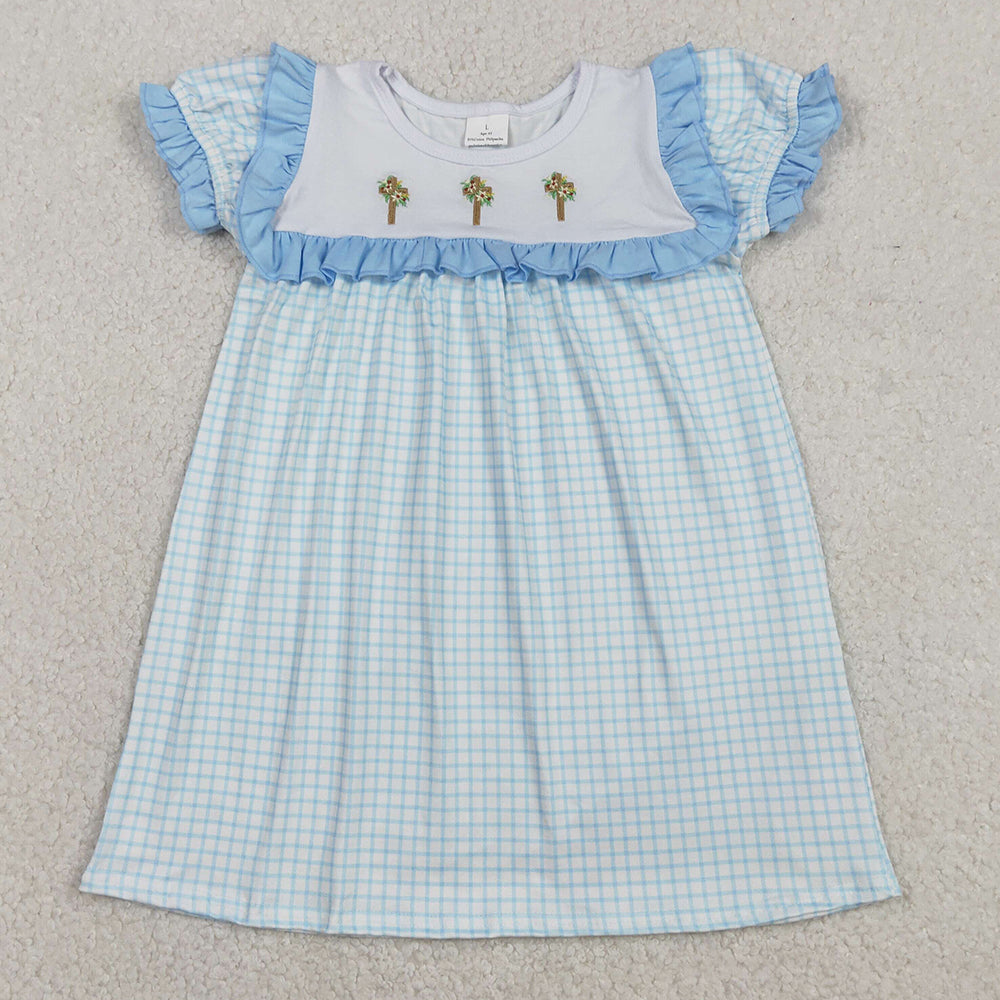 Baby Girls Dress Embroidery Crosses Blue Checked Easter Knee Length Dresses GSD2851 12.10