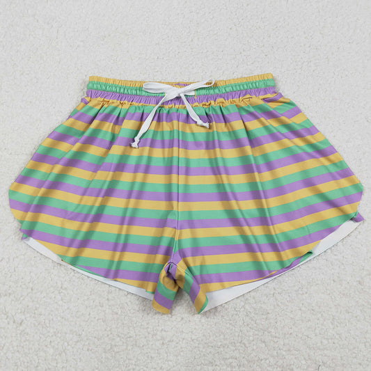 Adult Women Shorts Mardigras Stripes Yoga Active Ruffle Shorts Bottom SS0706 12.11