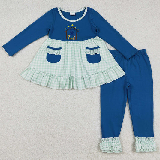 Baby Girls Clothes Christmas Nativity Embroidery Pockets Tunic Ruffle Pants Sets GLP2625 9.1