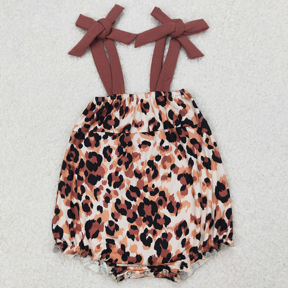 Baby Infant Girls Rompers Dark Brown Bows Strap Leopard Rompers SR2913 3.27