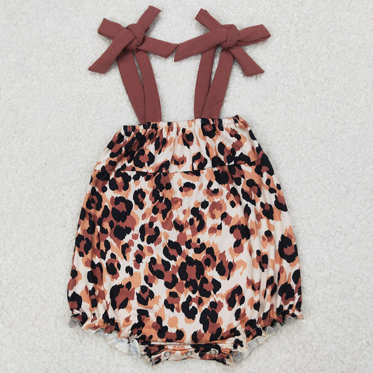 Baby Infant Girls Rompers Dark Brown Bows Strap Leopard Rompers SR2913 3.27