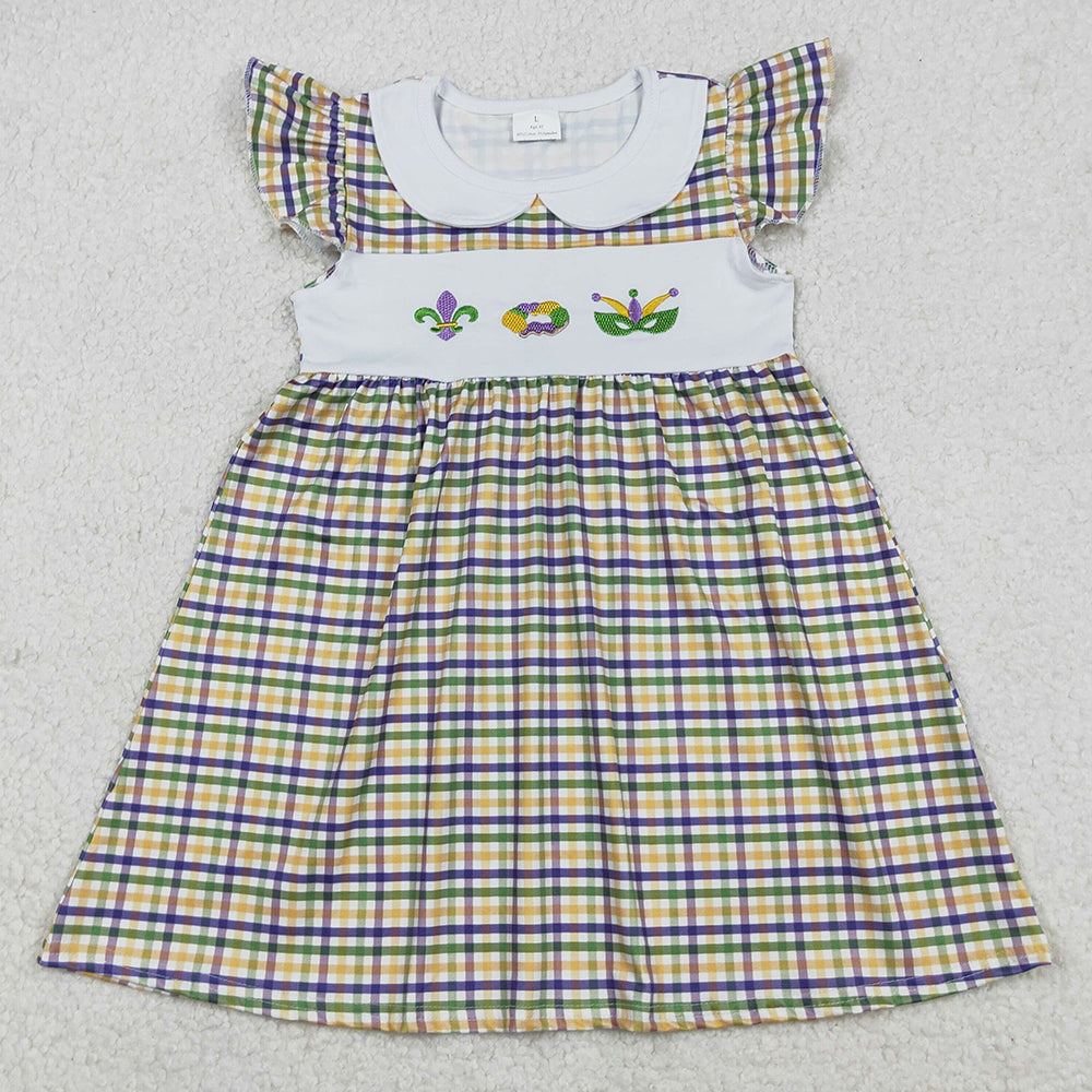 Baby Girls Embroidery Anchors Donuts Mardigras Checked Collar Knee Length Dresses GSD2934 12.25
