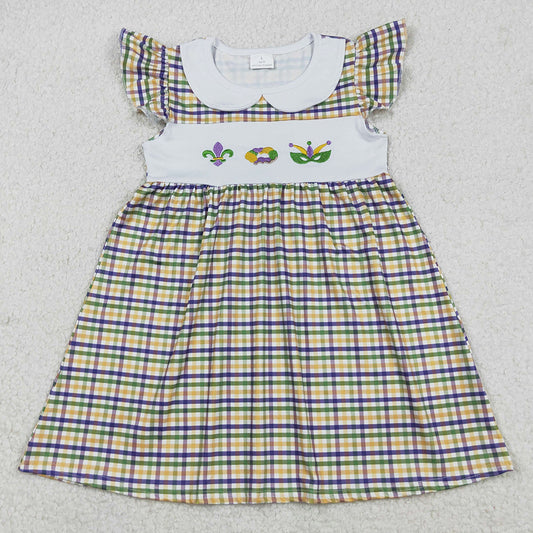 Baby Girls Embroidery Anchors Donuts Mardigras Checked Collar Knee Length Dresses GSD2934 12.25