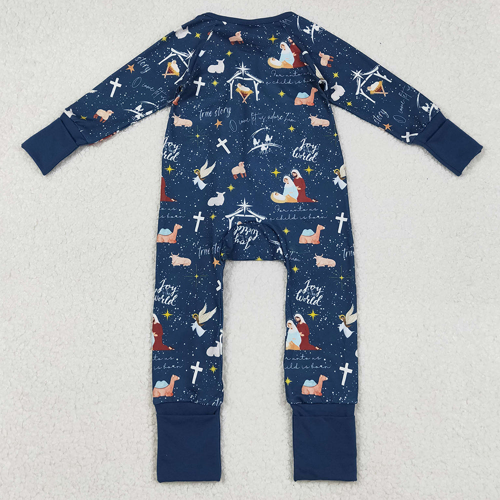 Baby Boys Rompers Navy Nativity Christmas Zipper Footie Rompers LR2504 9.1