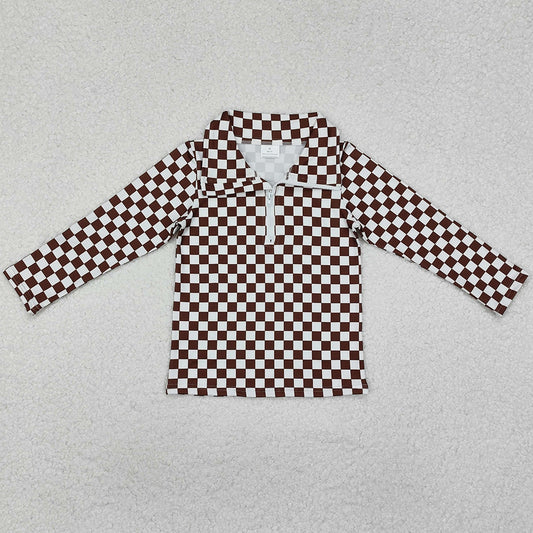 Baby Boys Clothes Brown Checkered Zip Pullovers Tops GT0793