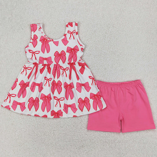 Baby Girls Clothes Pink Sleeveless Bows Tunic Tops Shorts Sets GSSO2450 4.2