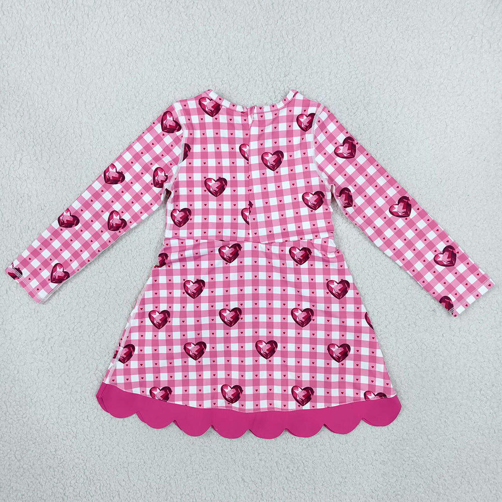 Baby Girls Dress Hearts Valentines Yoga Active Short Bows Scallop Knee Length Dress GLD1750