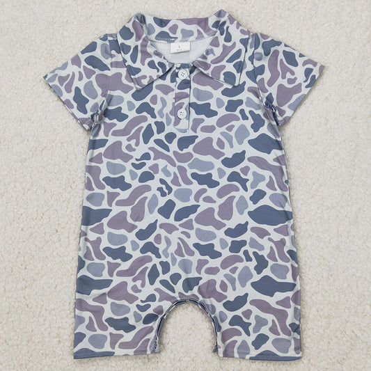 Baby Infant Boys Rompers Short Sleeves Gray Camo Button Rompers SR2973 3.26