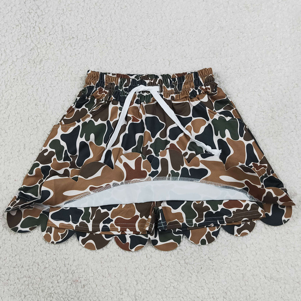 Baby Girls Skirts Dark Brown Camo Scallop Pockets Skirt Shorts Bottom GLK0300
