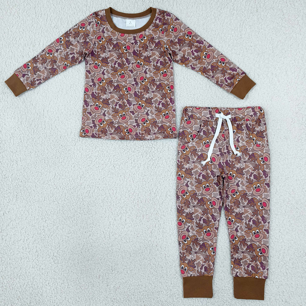 Baby Boys Clothes Brown Camo Top Pockets Jogger Pant Christmas Clothes Set BLP1557