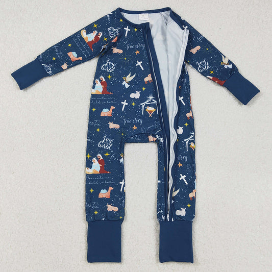 Baby Boys Rompers Navy Nativity Christmas Zipper Footie Rompers LR2504 9.1