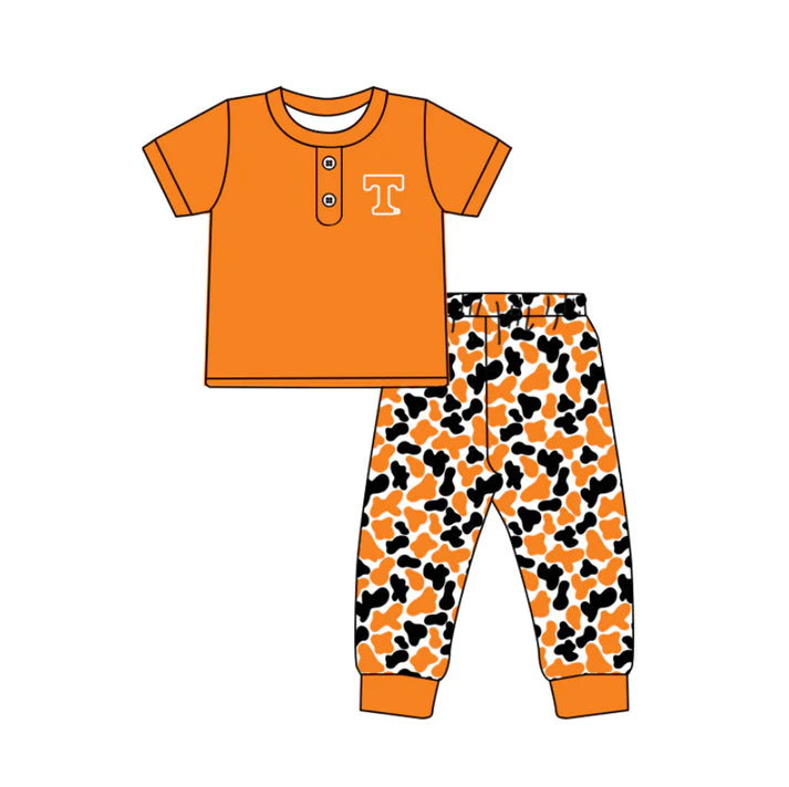 Preorder (moq 5)Baby Boys Orange T Button Top Camo Pants Team Clothes Sets 11.25