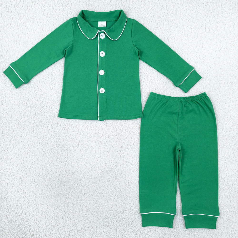 Baby Boys Pajamas Green Long Sleeve Button Top Pant Christmas Pajamas Sets BLP1594
