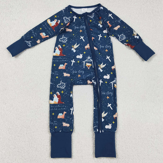 Baby Boys Rompers Navy Nativity Christmas Zipper Footie Rompers LR2504 9.1