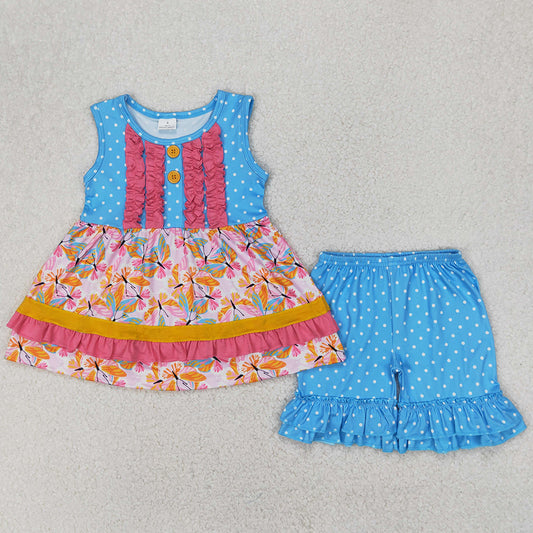 Baby Girls Clothes Butterfly Ruffle Tunic Tops Shorts Sets GSSO2199