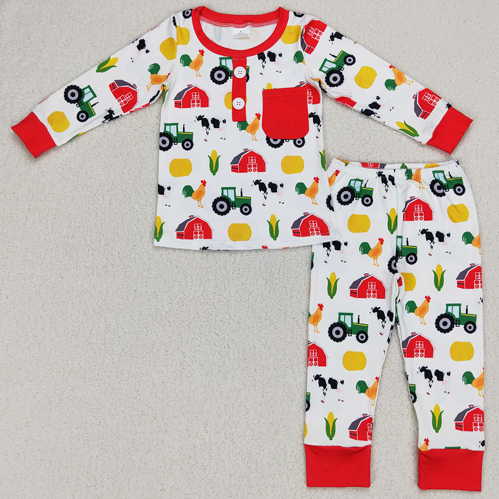 Farm Print Kids Pajamas Boys Girls Sleepwear Sets BLP0340 12.11