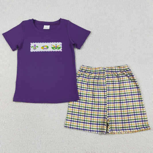 Baby Boys Clothes Embroidery Anchor Donuts Mardigras Top Checked Shorts Clothes Sets BSSO1603 12.25