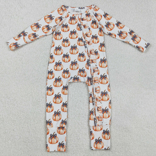 Baby Girls Rompers Bows Pumpkins Fall Zipper Footie Rompers LR2557 9.1