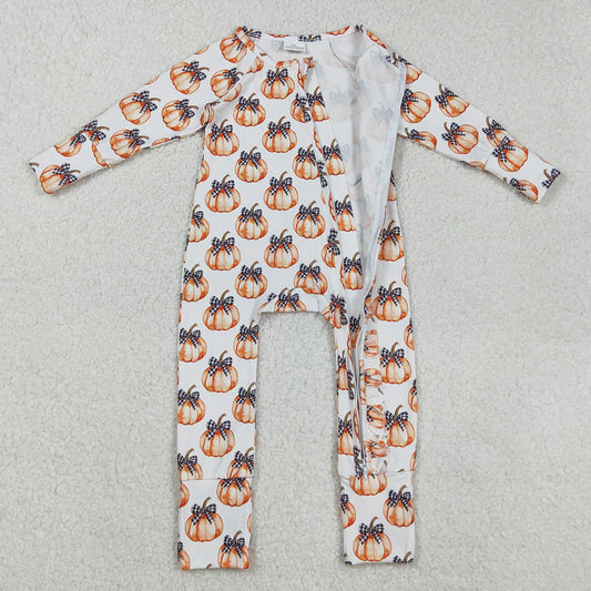 Baby Girls Rompers Bows Pumpkins Fall Zipper Footie Rompers LR2557 9.1