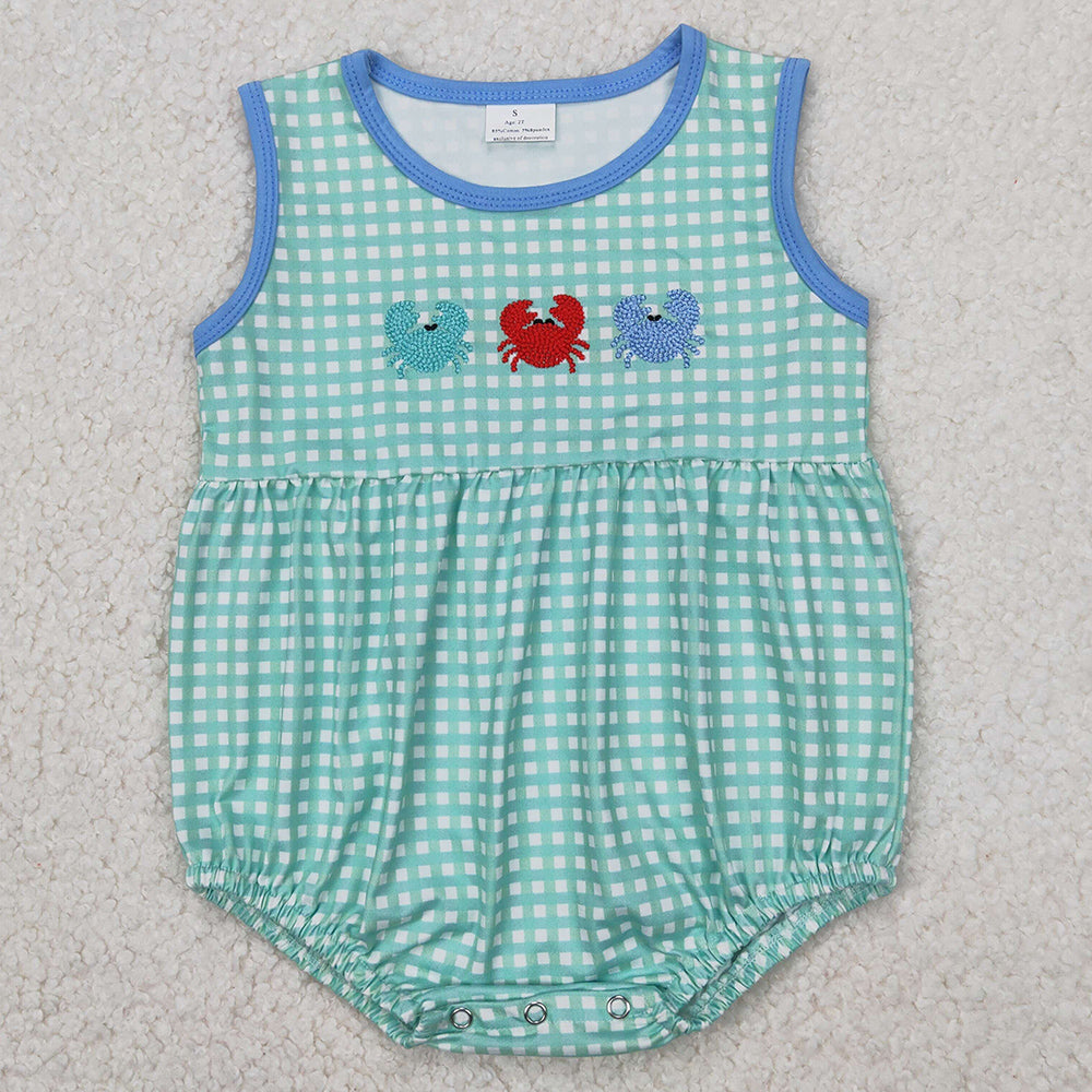 Infant Baby Boys Rompers Green Checkered Crabs Rompers SR2660 3.27