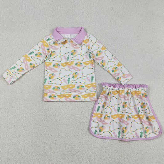 Baby Girls Clothes Mardigras Donuts Masks Zip Pullover Skirt Shorts Clothes Sets GLD1334 12.25