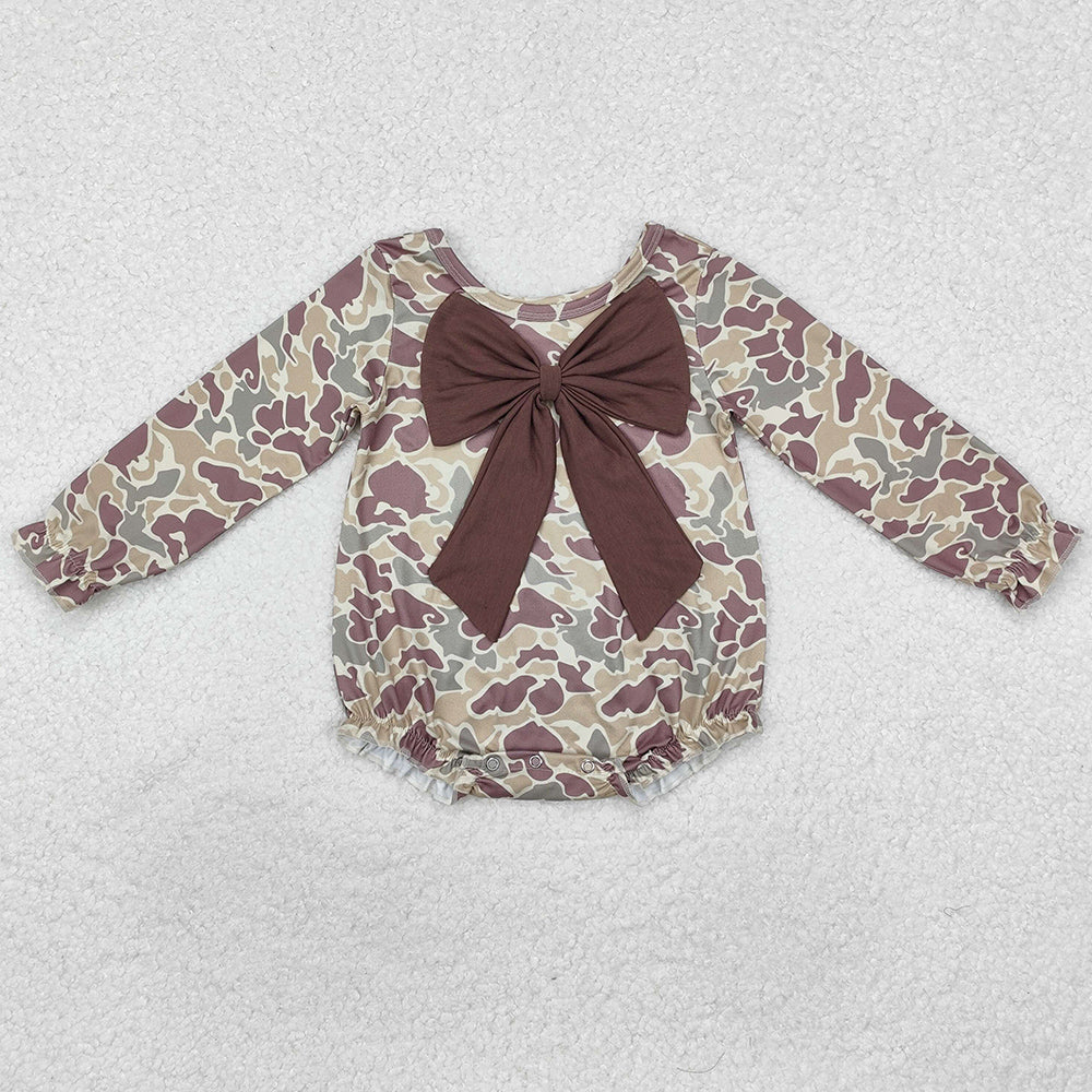 Baby Infant Girls Rompers Camouflage Bow Long Sleeve Rompers LR2034