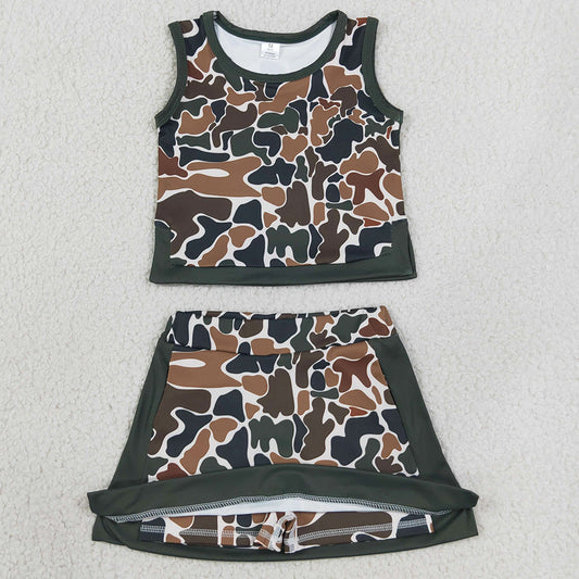 Baby Girls Clothes Southern Dark Brown Camo Vest Tops Skirt Short Yoga Active Clothes Sets GSD4233