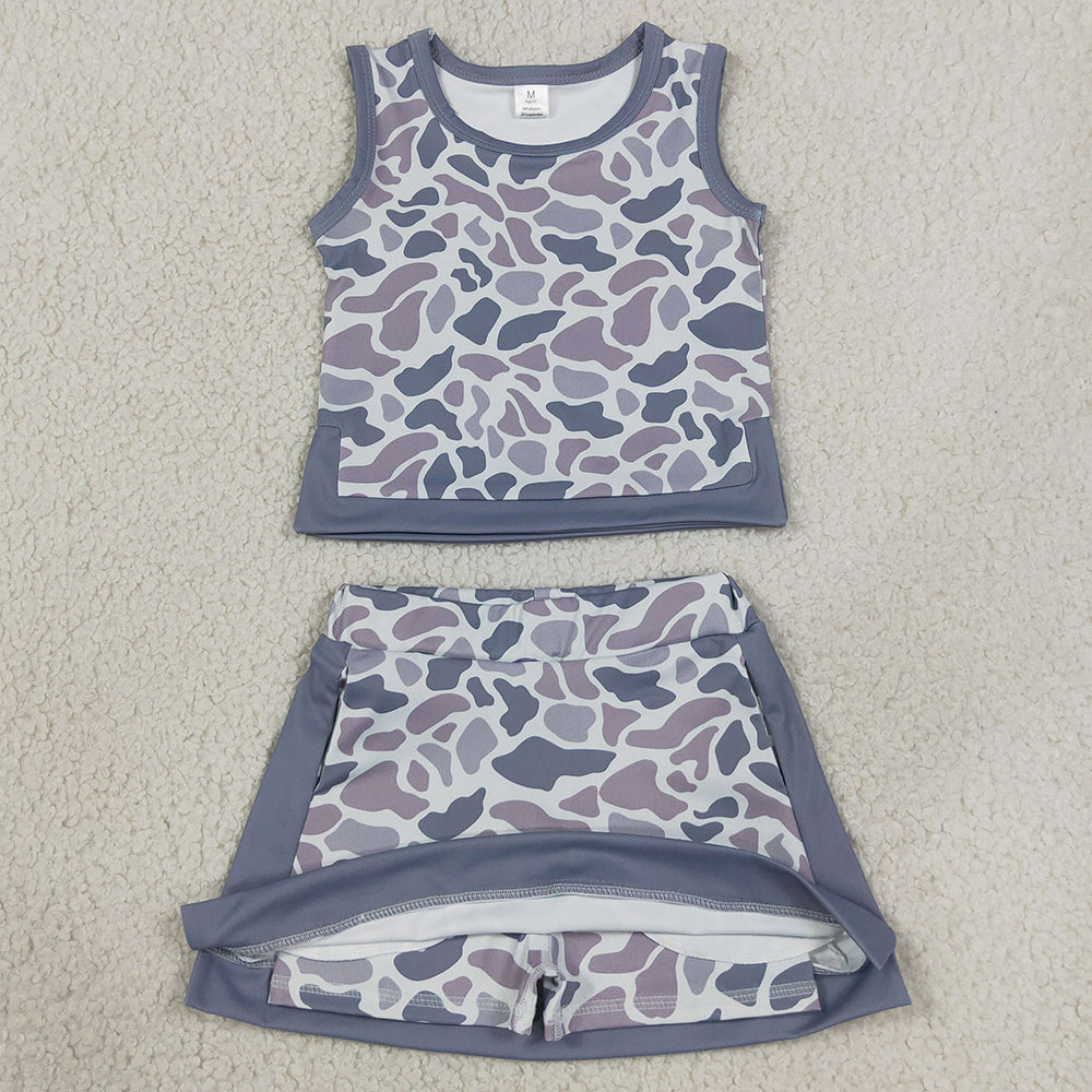 Baby Girls Clothes Southern Light Grey Camo Vest Top Skirt Short Yoga Active Clothes Sets GSD4230