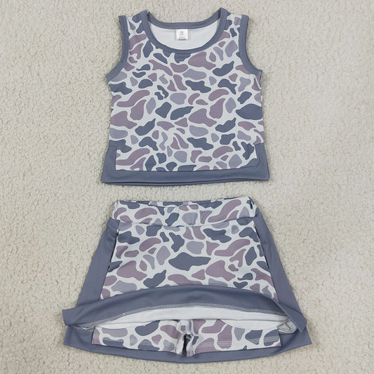 Baby Girls Clothes Southern Light Grey Camo Vest Top Skirt Short Yoga Active Clothes Sets GSD4230