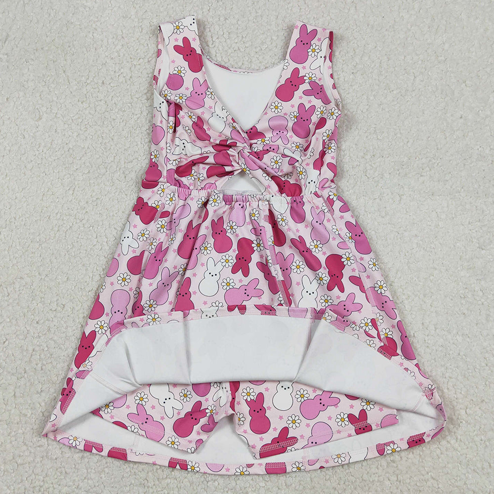 Baby Girls Dress Sleeveless Pink Rabbits Daisy Easter Yoga Shorts Knee Length Dresses GSD3053 12.23