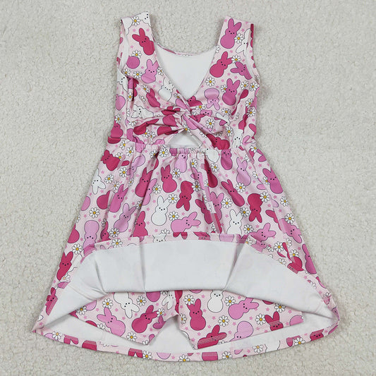 Baby Girls Dress Sleeveless Pink Rabbits Daisy Easter Yoga Shorts Knee Length Dresses GSD3053 12.23