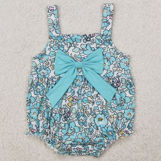 Baby Infant Girls Rompers Blue Flowers Big Bow Rompers SR2829 3.27