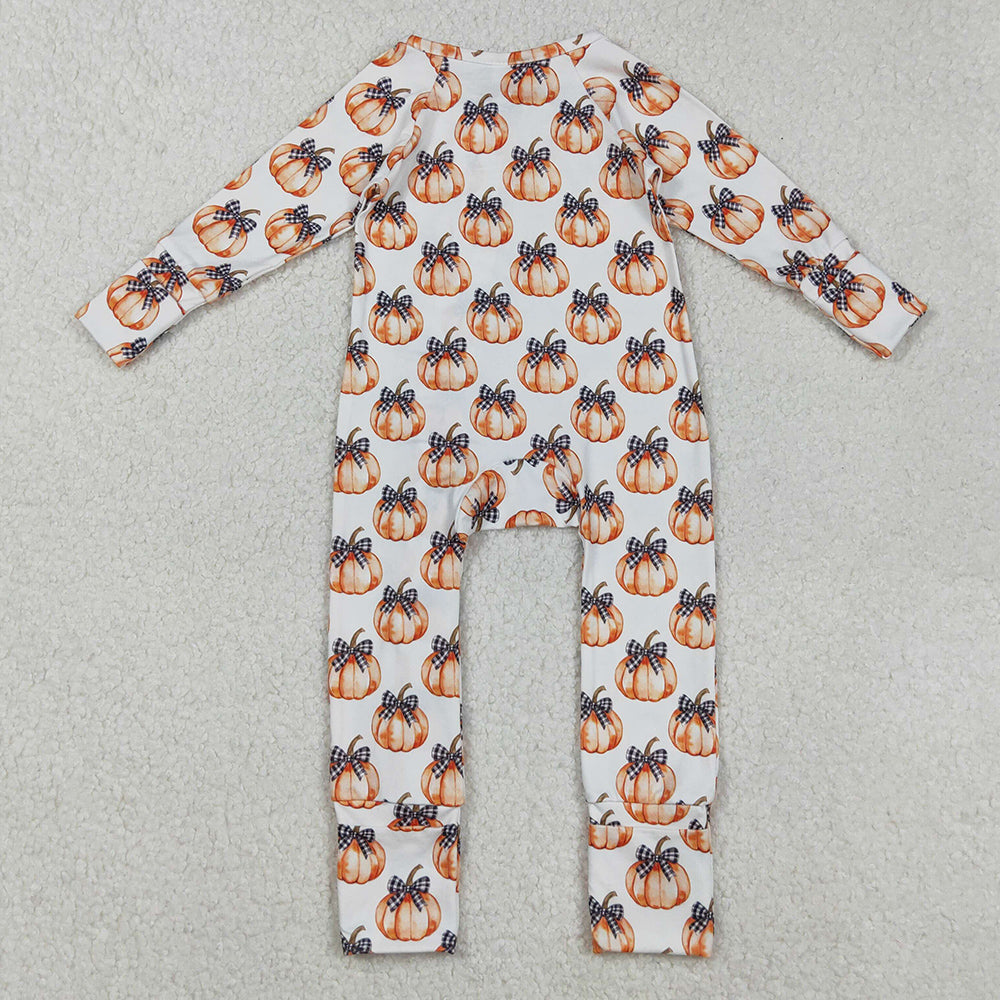 Baby Girls Rompers Bows Pumpkins Fall Zipper Footie Rompers LR2557 9.1