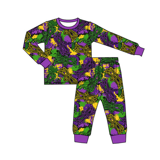 Preorder(moq 5) Baby Boys Mardigras Long Sleeve Camo Masks Top Pants Pajamas Sets 10.10