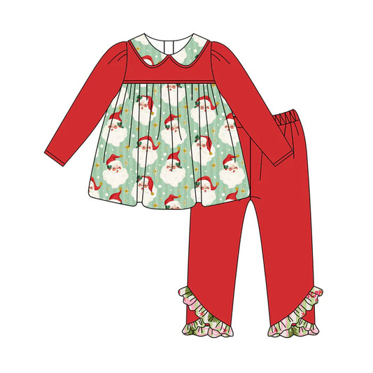 Preorder (moq 5)Baby Girls Red Long Sleeves Stars Santa Tunic Legging Ruffle Pant Set 5.27