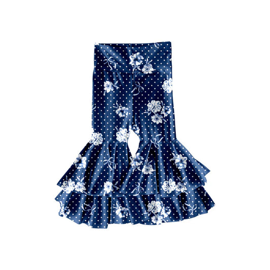 Preorder(moq 5) Baby Girls Navy Polka Dots Flowers Ruffle Bell Bottom Pants 11.14