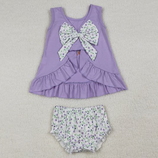 Baby Girls Clothes Embroidery Floral Goose Back Bows Tunic Bummies Clothes Sets GBO0502